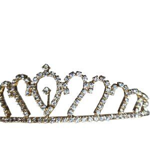Gold tone Rhinestone Tiara Heart Comb bridal prom formal Regency womens Jewelry